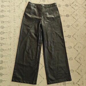 Lattelier Faux Leather‎ Trousers Women's XL Black Chic Wide Leg Pants EUC Preppy